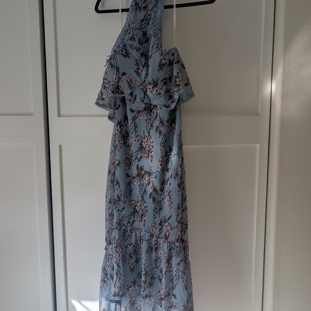 Foxiedox Backless Floral Dress in Light Blue and Pink